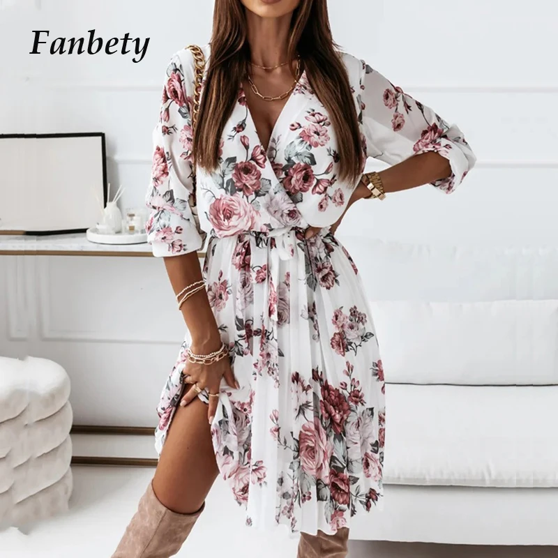 Платье женское с оборками и цветочным принтом, элегантный пикантный вечерний сарафан-трапеция с V-образным вырезом, повседневные плиссиров... 
Платье женское с оборками и цветочным принтом, элегантный пикантный вечерний сарафан-трапеция с V-образным вырезом, повседневные плиссиров...