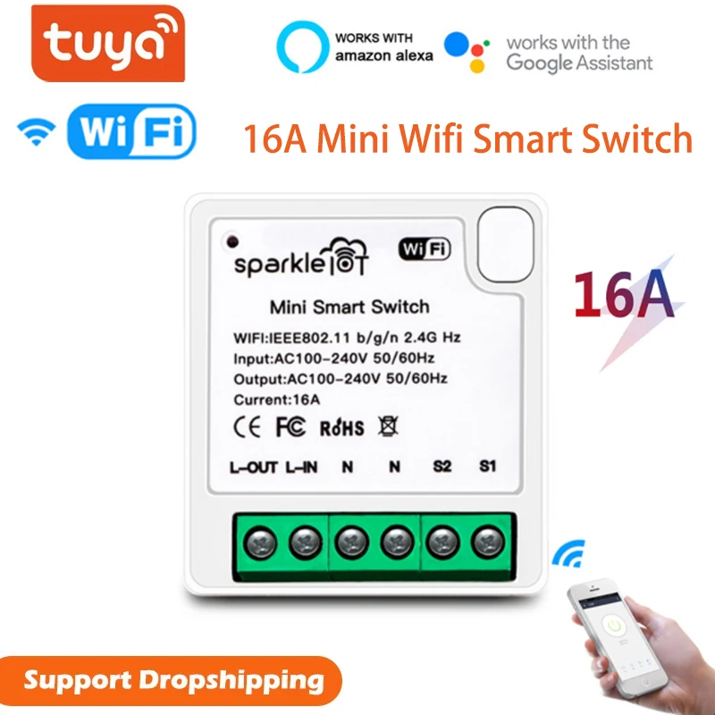 Tuya Mini 16A WiFi Smart Switch Module With Smart Life App 2 Way Control, Smart Home Interruptor Works With Alexa, Google Home
Tuya Mini 16A WiFi Smart Switch Module With Smart Life App 2 Way Control, Smart Home Interruptor Works With Alexa, Google Home
