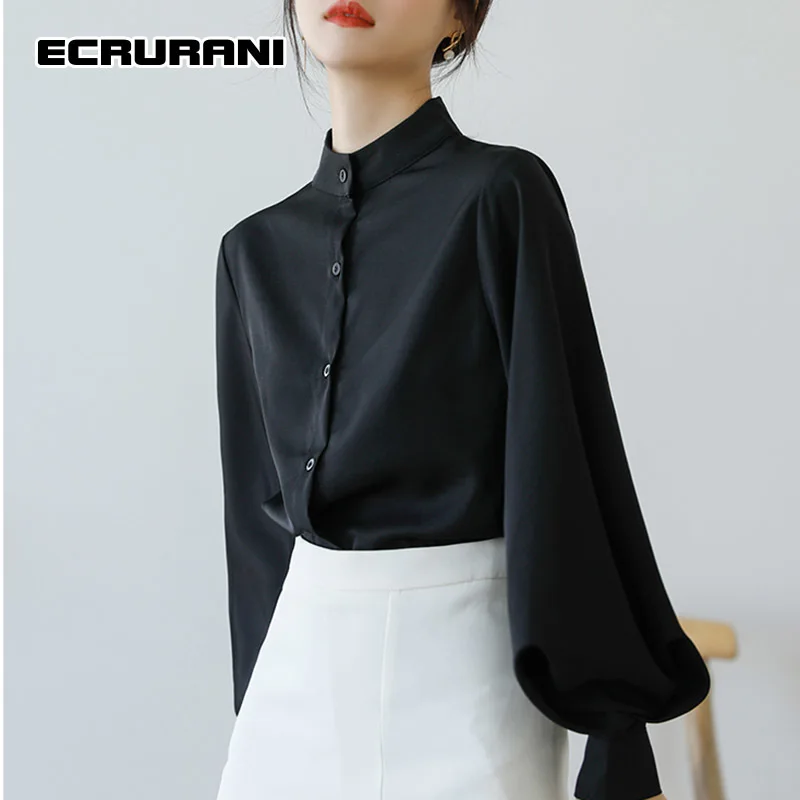 ECRURANI Black Casual Button Through Blouse For Women Stand Collar Lantern Long Sleeve Straight Shirts Females 2021 Autumn Style
ECRURANI Black Casual Button Through Blouse For Women Stand Collar Lantern Long Sleeve Straight Shirts Females 2021 Autumn Style