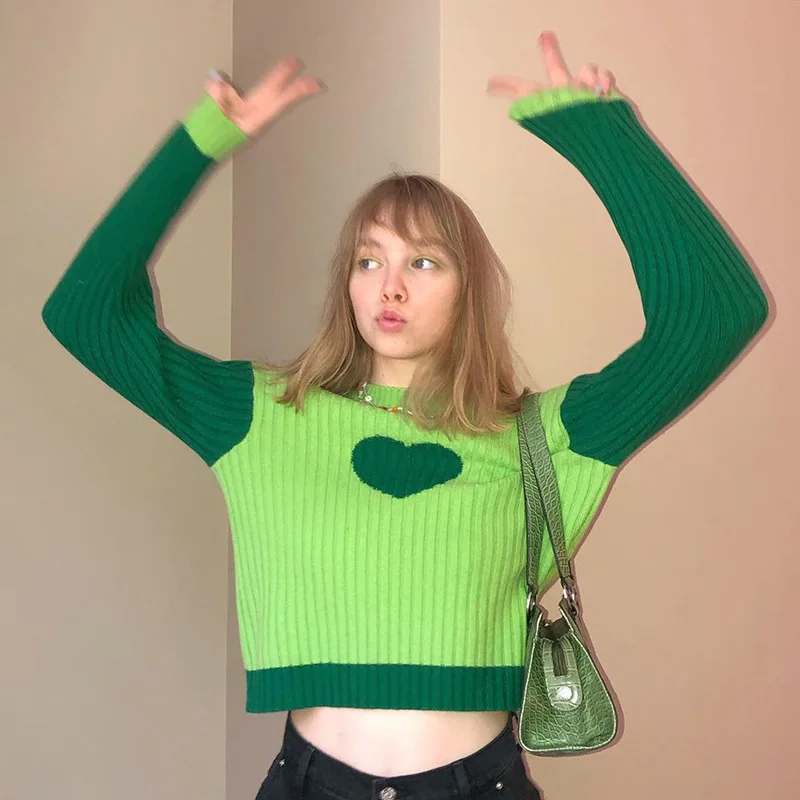 ICCLEK Green Heart Print Kawaii Knitted Oversized Pullovers Women Pink Patchwork Cute Y2K Sweaters Casual Loose Korean Jumpers
ICCLEK Green Heart Print Kawaii Knitted Oversized Pullovers Women Pink Patchwork Cute Y2K Sweaters Casual Loose Korean Jumpers