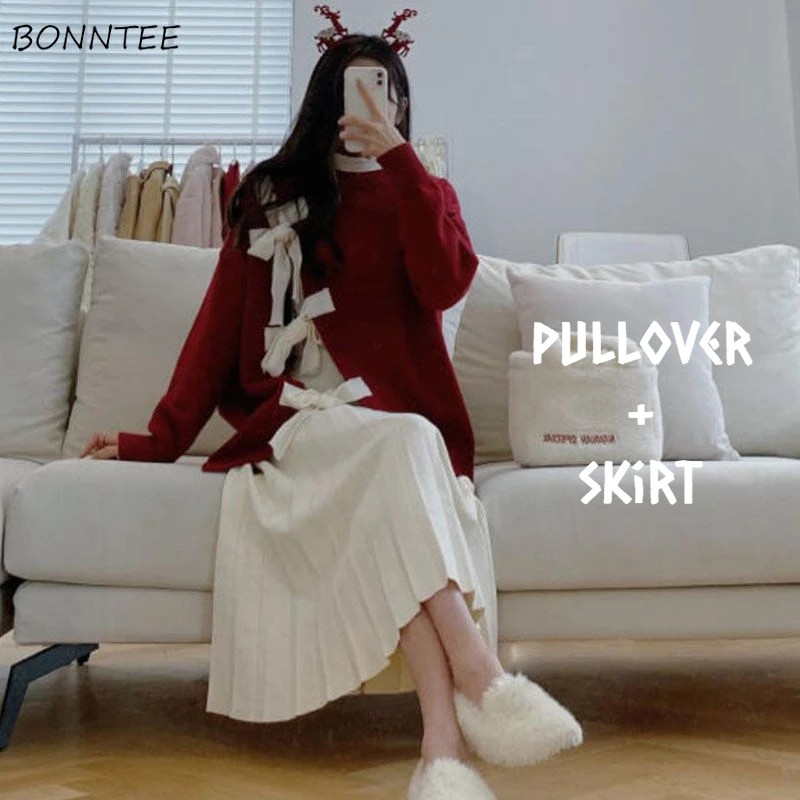 Women Sets Fashion Side Split Bow Design Pullover Mid-calf Pleated Skirt 2 Pieces Casual Autumn Lovely Retro Tender Cozy Hipster
Women Sets Fashion Side Split Bow Design Pullover Mid-calf Pleated Skirt 2 Pieces Casual Autumn Lovely Retro Tender Cozy Hipster