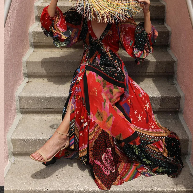 2021 Women Pleated Bohemian Beach Design Dress Casual Long Sleeve V-neck Chiffon Dress Autumn Female Print Long Dress Streetwear
2021 Women Pleated Bohemian Beach Design Dress Casual Long Sleeve V-neck Chiffon Dress Autumn Female Print Long Dress Streetwear