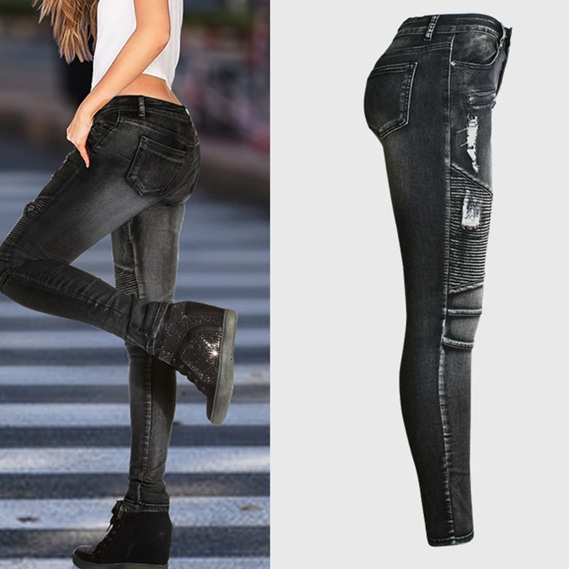 Black Skinny Jeans Women Streetwear Slim Fit Elasticity Ripped Denim Pencil Pants Locomotive Jeans for Women Lugentolo
Black Skinny Jeans Women Streetwear Slim Fit Elasticity Ripped Denim Pencil Pants Locomotive Jeans for Women Lugentolo