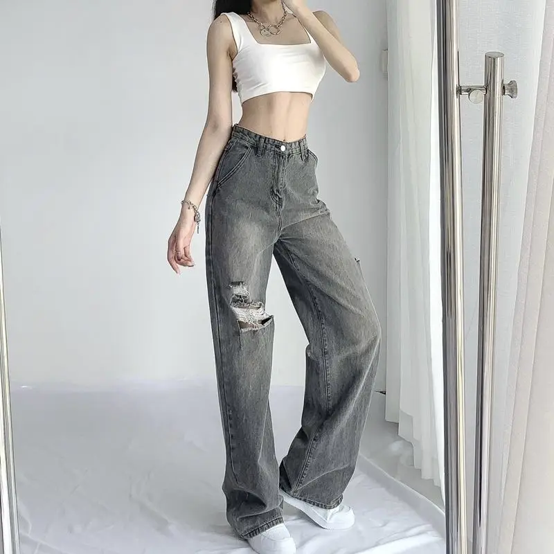 

Woman Jeans Straight Pants High Waist Casual Mom Jean Female Full Length Loose Denim Boyfriend Trouser Streetwear Retro Korean