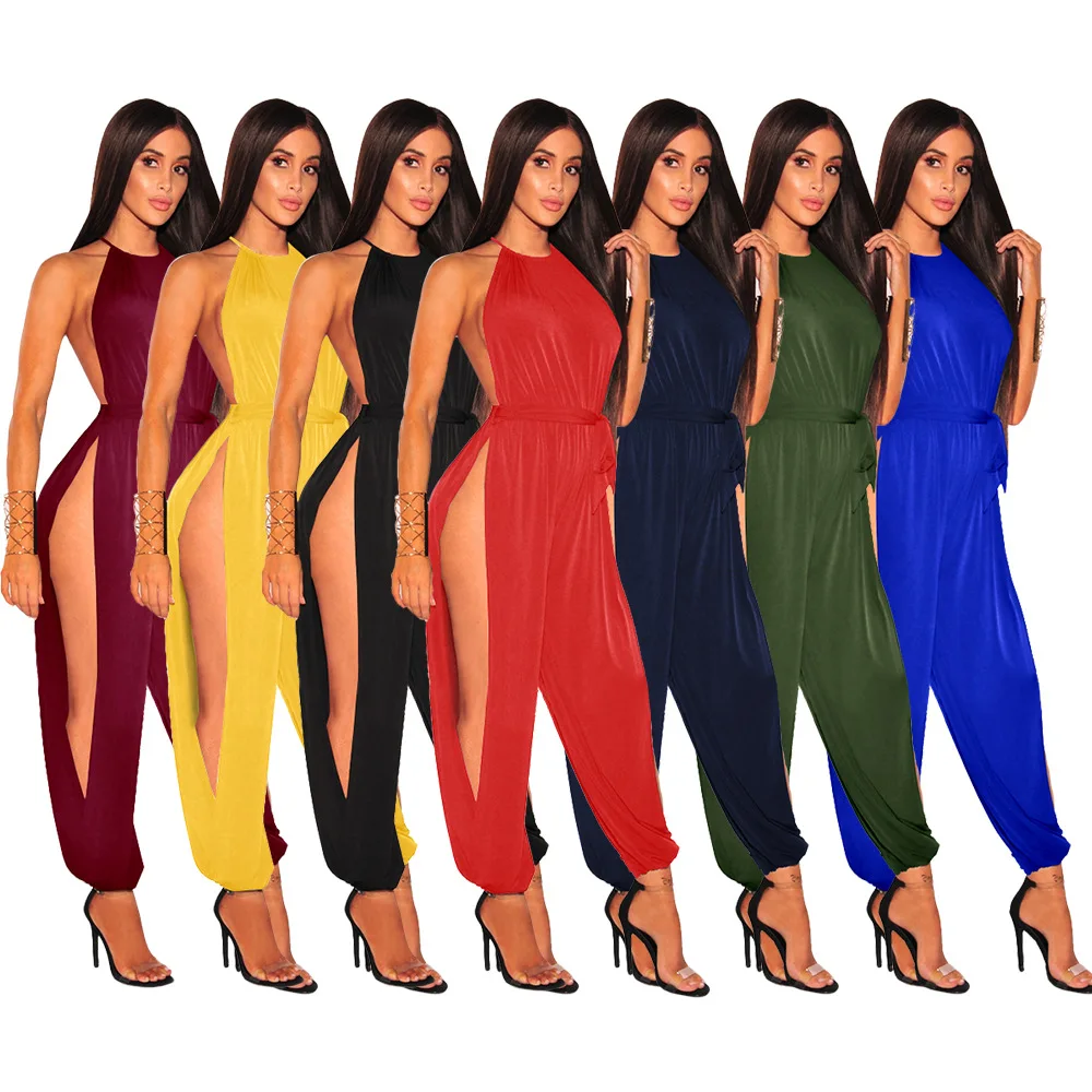 Sexy High Slit Loose Jumpsuit Sleeveless Halter Overalls With Sashes One Piece Outfit Women Club Outfits Summer Spring Clothes
Sexy High Slit Loose Jumpsuit Sleeveless Halter Overalls With Sashes One Piece Outfit Women Club Outfits Summer Spring Clothes