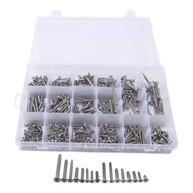 570Pcs Stainless Steel Cross Round Flat Cap Self Tapping Screws Assortment Kit Tools Set
570Pcs Stainless Steel Cross Round Flat Cap Self Tapping Screws Assortment Kit Tools Set
