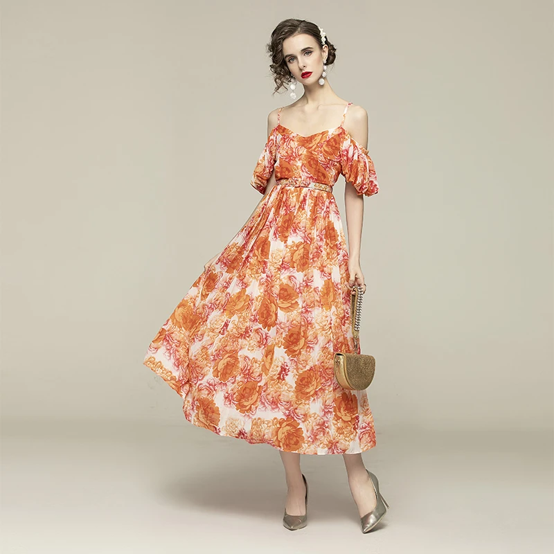 2021New Spring Summer Floral Holiday Maxi Dress Women Sexy V Neck Chiffon Flower Print Orange Spaghetti Strap Pleated Long Dress
2021New Spring Summer Floral Holiday Maxi Dress Women Sexy V Neck Chiffon Flower Print Orange Spaghetti Strap Pleated Long Dress