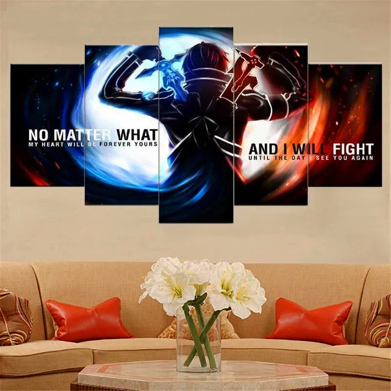 

5 Pieces Of Wall Art Canvas Anime Comic Characters Black Swordsman Modern Posters And Prints Home Decoration Living Room Bedroom