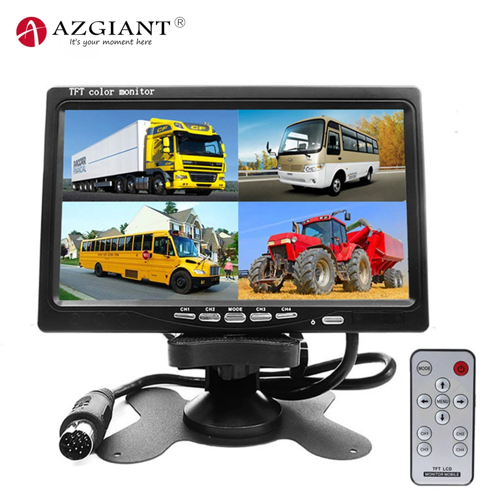AZGIANT монитор заднего вида 7 "TFT 12V 24V LCD четырехъядерный парковочный четыре видео