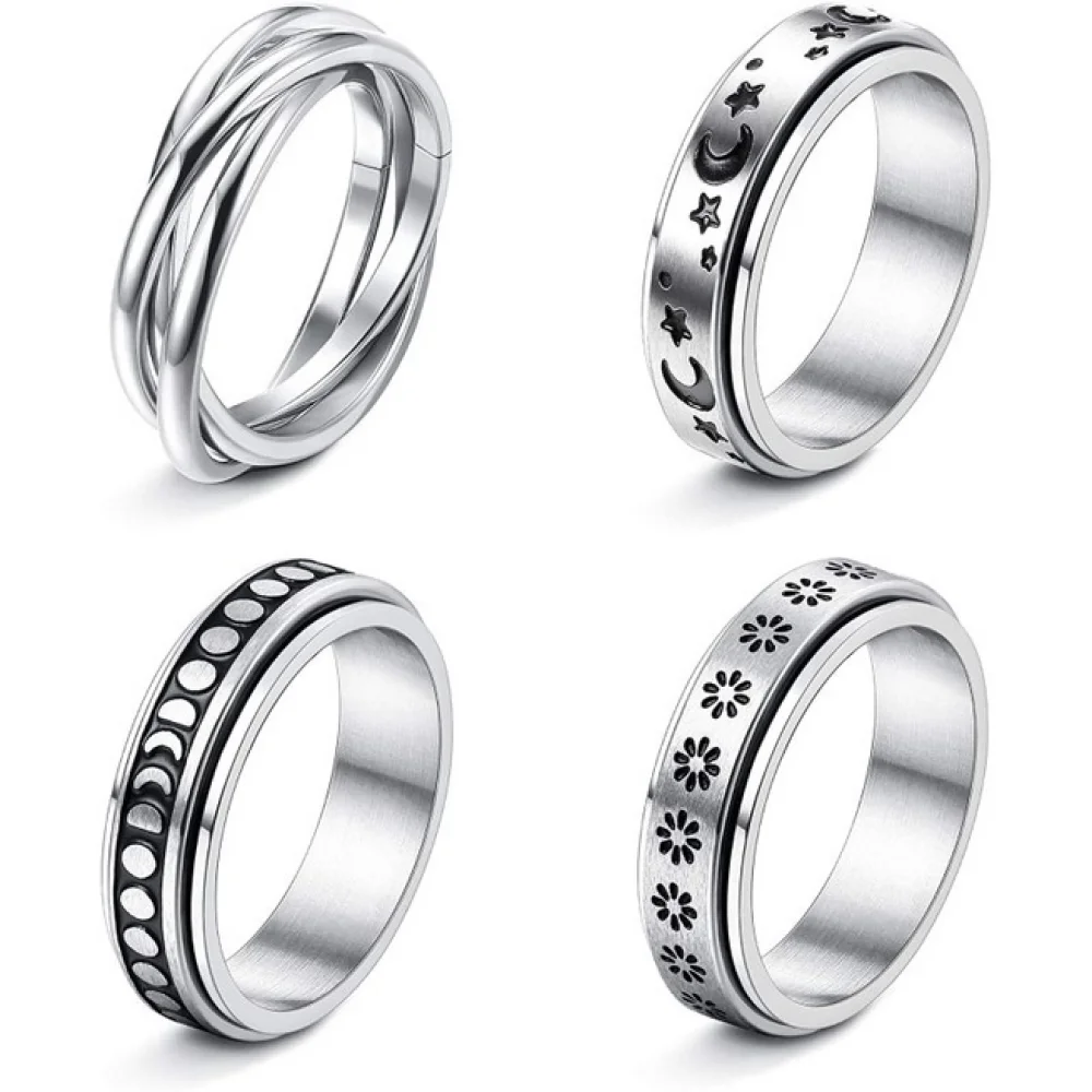 4 Pcs Titanium Steel Spinner Ring for Men Women Fidget Band Rings Star Moon Stress Relieving Wide Wedding Promise Rings Set
4 Pcs Titanium Steel Spinner Ring for Men Women Fidget Band Rings Star Moon Stress Relieving Wide Wedding Promise Rings Set