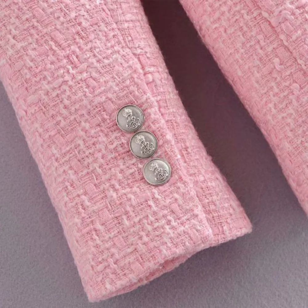 New style women's jacket spring 2021 pink lapel long-sleeved double-breasted European and American style sub-textured blazer
New style women's jacket spring 2021 pink lapel long-sleeved double-breasted European and American style sub-textured blazer