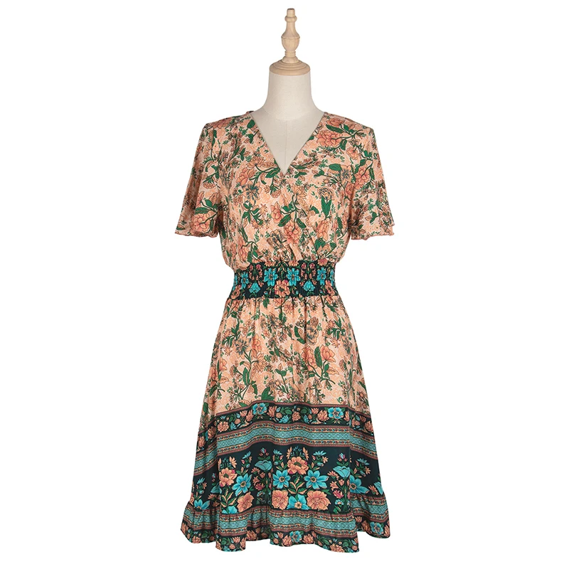 S-XL V-neck Short Sleeve High Waist A-line Flower Printed Dress Bohemian Casual Women Summer Short Skirt
S-XL V-neck Short Sleeve High Waist A-line Flower Printed Dress Bohemian Casual Women Summer Short Skirt