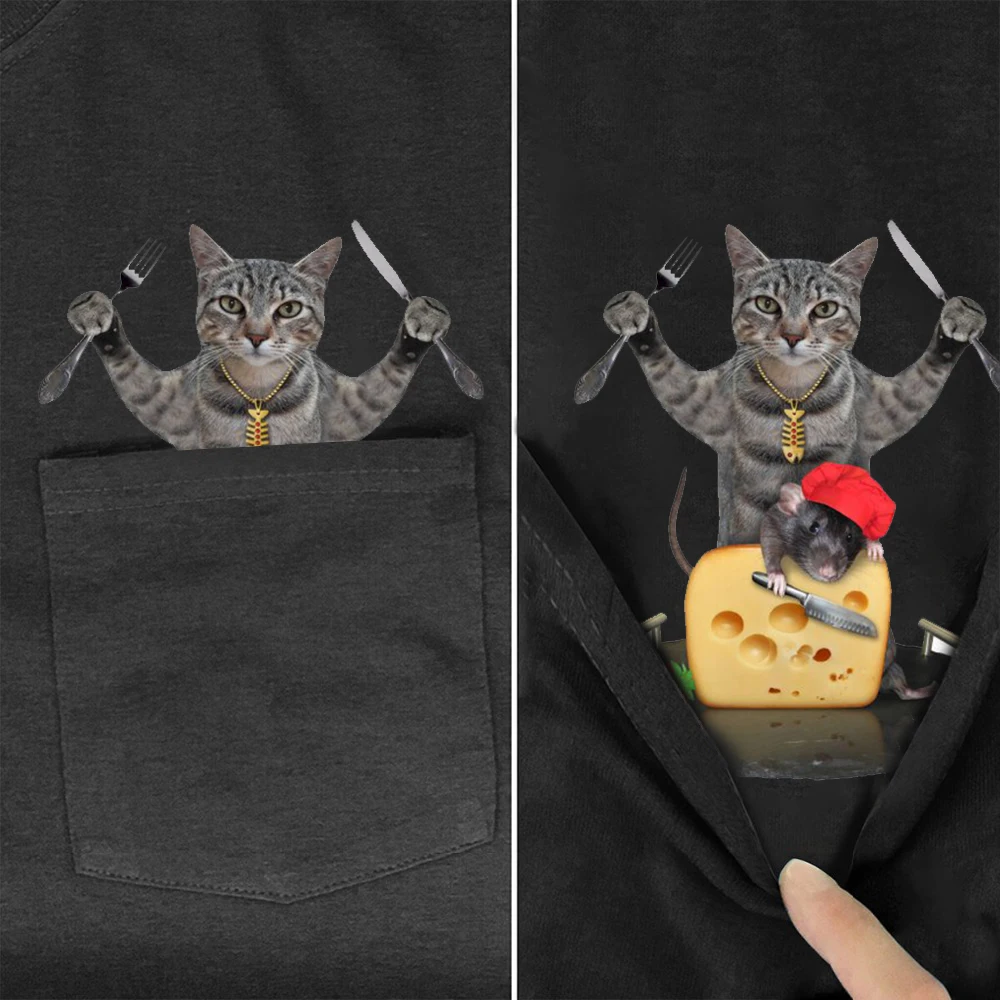 Cotton T-Shirt Fashion Pocket Cat eats mouse Printed T-shirt Men for Women Shirts Hip Hop Tops Casual Cotton Tees Drop Shipping
Cotton T-Shirt Fashion Pocket Cat eats mouse Printed T-shirt Men for Women Shirts Hip Hop Tops Casual Cotton Tees Drop Shipping