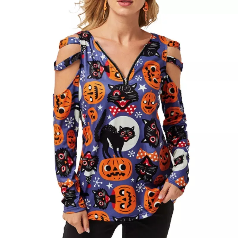 Halloween Festival Party Women T shirt Funny Cute Pumpkin Print Hollow Out Long Sleeve Casual T shirts Ladies V-neck Autumn Tops 
Halloween Festival Party Women T shirt Funny Cute Pumpkin Print Hollow Out Long Sleeve Casual T shirts Ladies V-neck Autumn Tops