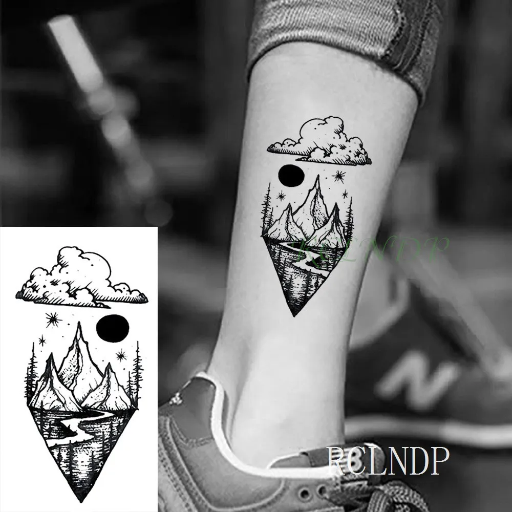 Waterproof Temporary Tattoo Stickers Moon Hill Forest Star Fake Tatto Flash Tatoo Tatouage Body Art Hand Foot For Girl Women Men | Красота и