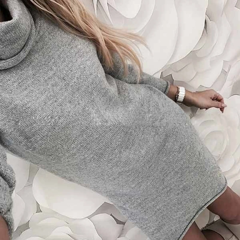 Knitted Dress Autumn Winter Women Turtleneck Long Sleeve Warm Sweater Dress Casual Solid Loose Mini Dresses Vestidos
Knitted Dress Autumn Winter Women Turtleneck Long Sleeve Warm Sweater Dress Casual Solid Loose Mini Dresses Vestidos