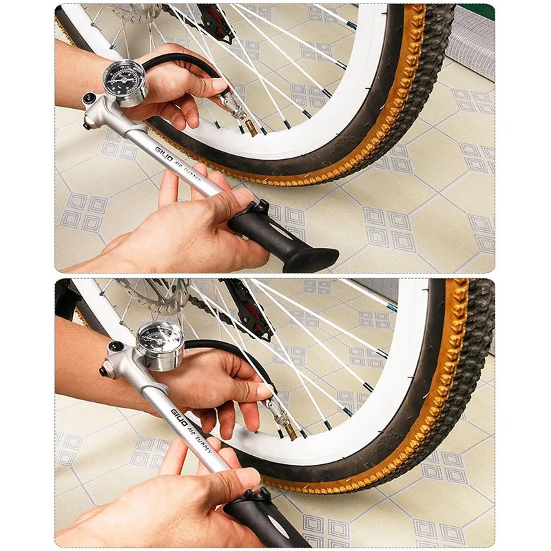 GIYO 300 PSI Air Inflator Bicycle Bike Pump Fork Shock Psi/Bar Gauge Bleeder Fits Schrader with Presta Valve
GIYO 300 PSI Air Inflator Bicycle Bike Pump Fork Shock Psi/Bar Gauge Bleeder Fits Schrader with Presta Valve