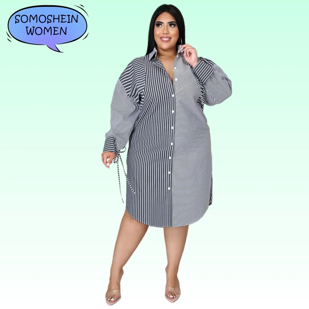 Somoshein Plus Size Women Clothing 5XL Striped Print Blouse Dresses Female Casual Streetwear Loose Buttons Patchwork Midi Dress
Somoshein Plus Size Women Clothing 5XL Striped Print Blouse Dresses Female Casual Streetwear Loose Buttons Patchwork Midi Dress