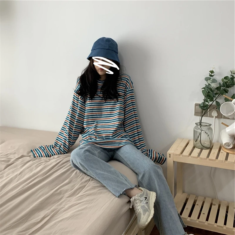 2021 Spring Striped Blouse Women Autumn Clothes Korean Retro Long-Sleeved Round Neck Striped Thin Clothes Student Grunge Clothes
2021 Spring Striped Blouse Women Autumn Clothes Korean Retro Long-Sleeved Round Neck Striped Thin Clothes Student Grunge Clothes