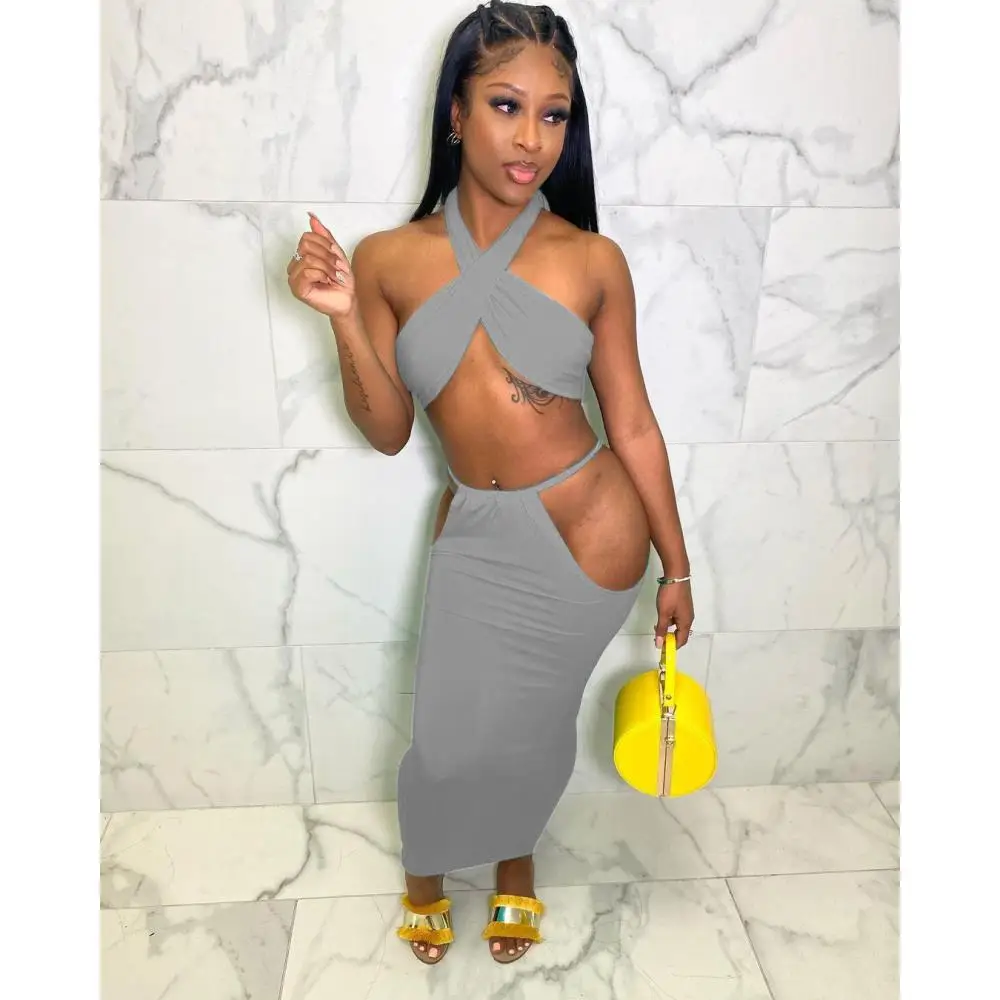 Blue Black Gray Sexy Night Party Skirt Suits Backless Criss-Cross Halter Crop Top Side Lace Up Hollow Out Bodycon Maxi Skirts
Blue Black Gray Sexy Night Party Skirt Suits Backless Criss-Cross Halter Crop Top Side Lace Up Hollow Out Bodycon Maxi Skirts