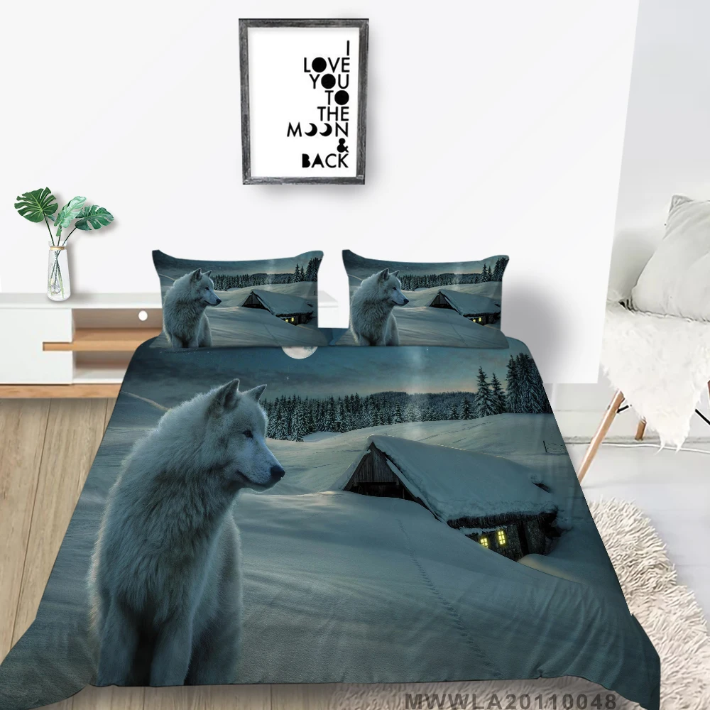 King Size Bed Set White Wolf 3D Creative Duvet Cover Cabin In The Snow Queen Twin Full Single Double Bedding Set Winter Night
King Size Bed Set White Wolf 3D Creative Duvet Cover Cabin In The Snow Queen Twin Full Single Double Bedding Set Winter Night