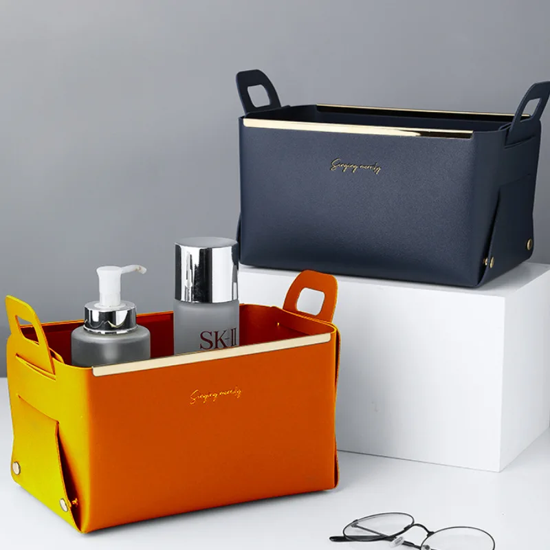 Simple High-End Desktop Finishing Leather Storage Box Home Creative Folding Handle Cosmetic Storage
Simple High-End Desktop Finishing Leather Storage Box Home Creative Folding Handle Cosmetic Storage