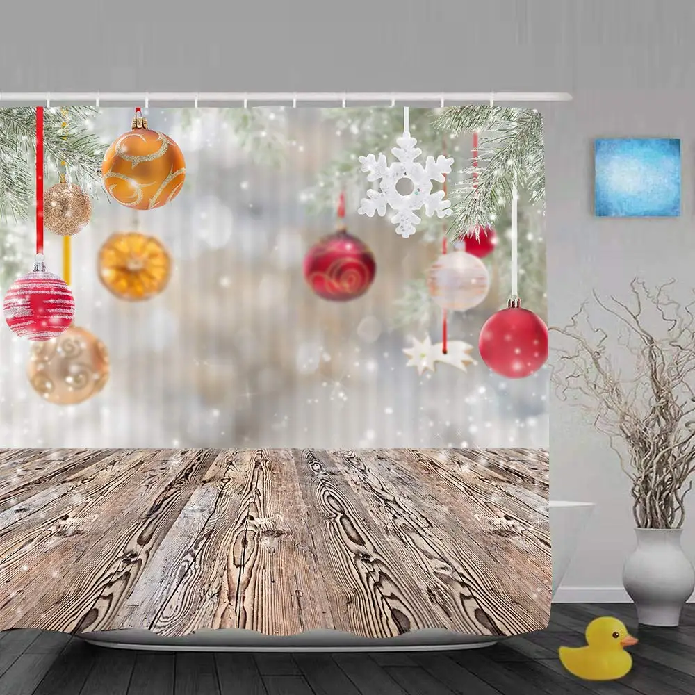 Colorful Xmas Balls Pine Branches Rustic Wooden Board Snowflakes New Year Fabric Bathroom Curtains
Colorful Xmas Balls Pine Branches Rustic Wooden Board Snowflakes New Year Fabric Bathroom Curtains