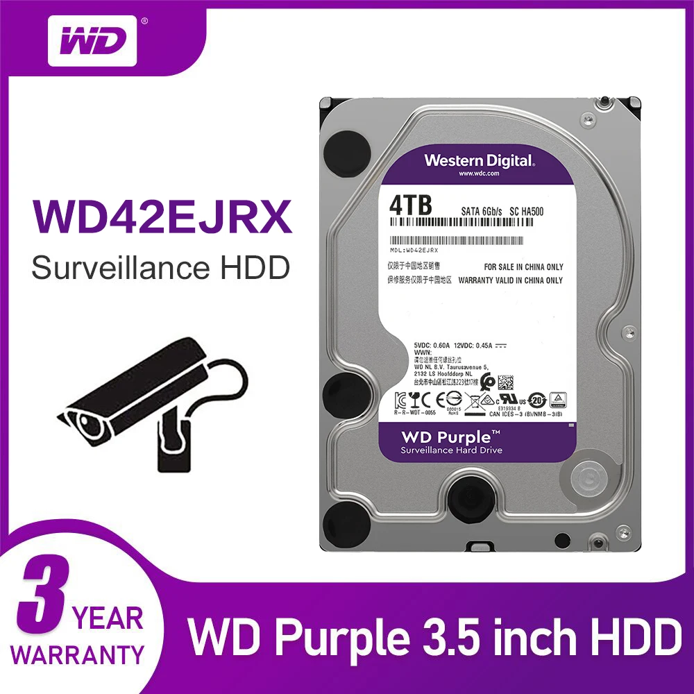 

Western Digital-WD Purple 4TB Internal Hard Drive 3.5" 64M SATA III Cache, 6Gb / s, HDD,for CCTV, DVR, IP Camera