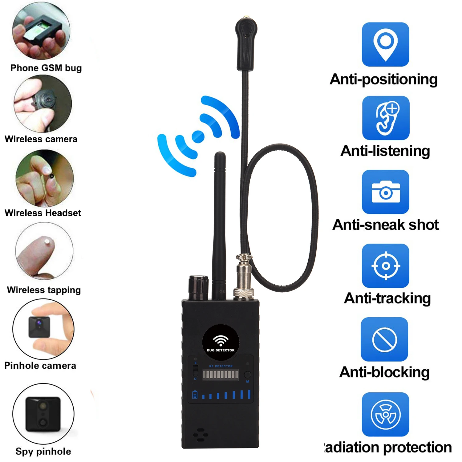 

Anti Spy RF Detector, High Sensitivity Wireless Bug Camera Detector for GPS Tracking GSM Listening Device Finder Radio Scanner G