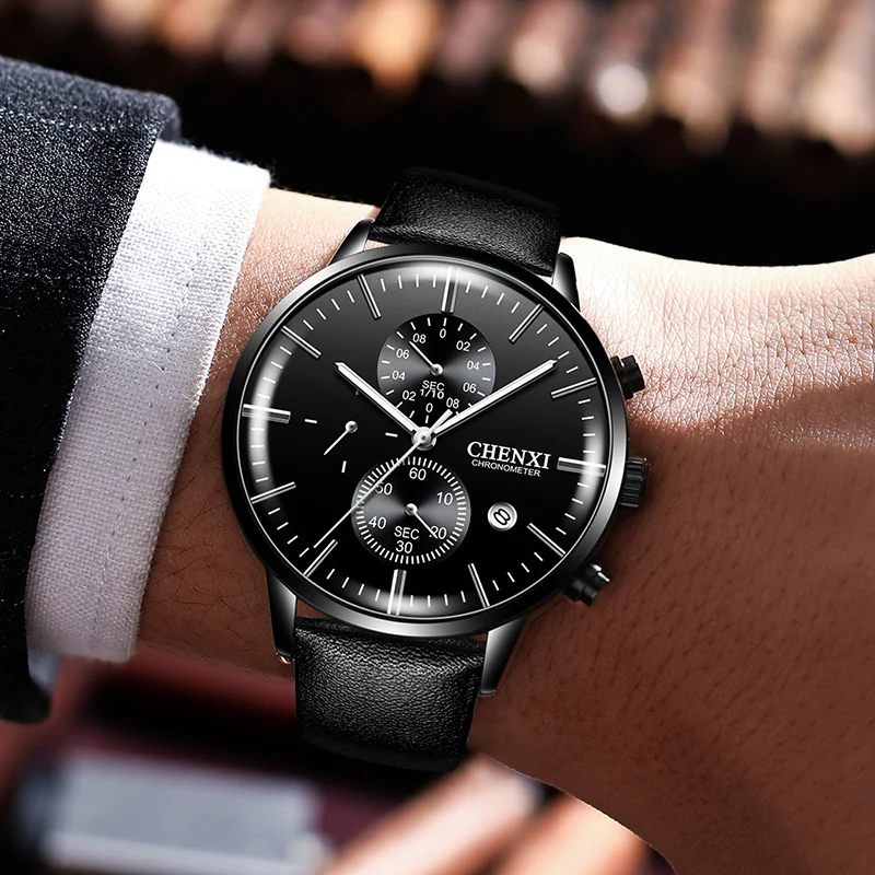 Модные креативные мужские часы 2021 Роскошные Кварцевые хронограф с кожаным