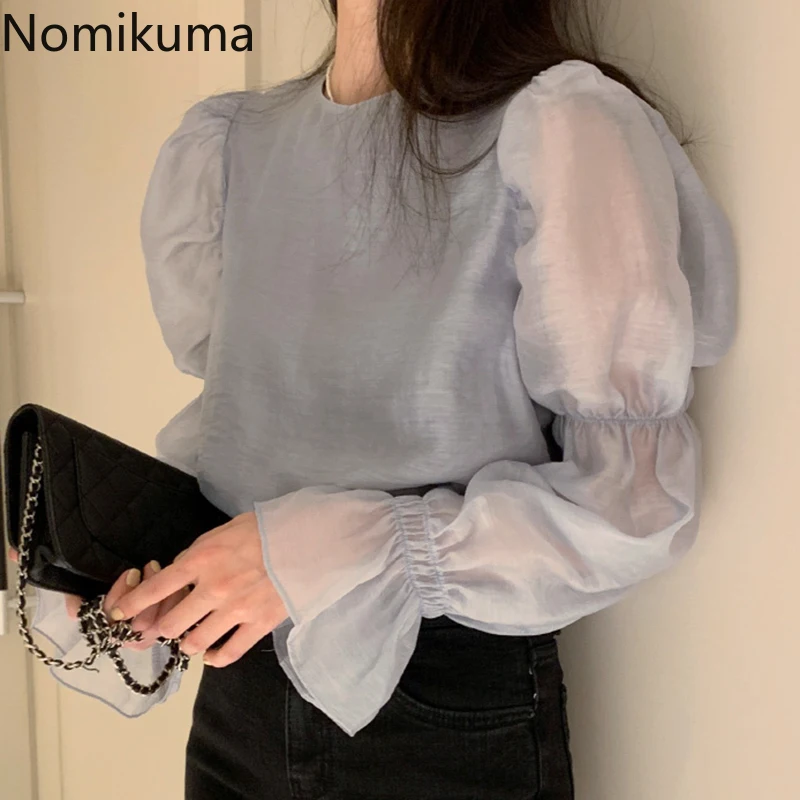 Корейские шикарные рубашки Nomikuma Женская кружевная слегка прозрачная Элегантная