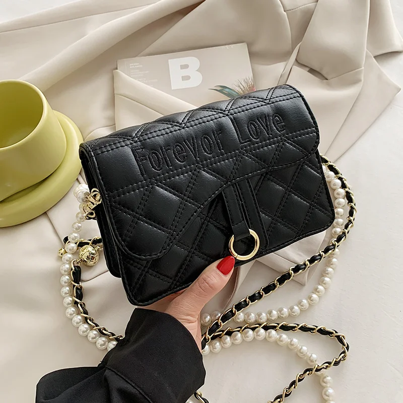 Women Quilted Pearl Chain Crossbody Bags Lattice Small Handbags Female Pure Color Leather Messenger Bag Simple Flap Shoulder Bag
Women Quilted Pearl Chain Crossbody Bags Lattice Small Handbags Female Pure Color Leather Messenger Bag Simple Flap Shoulder Bag