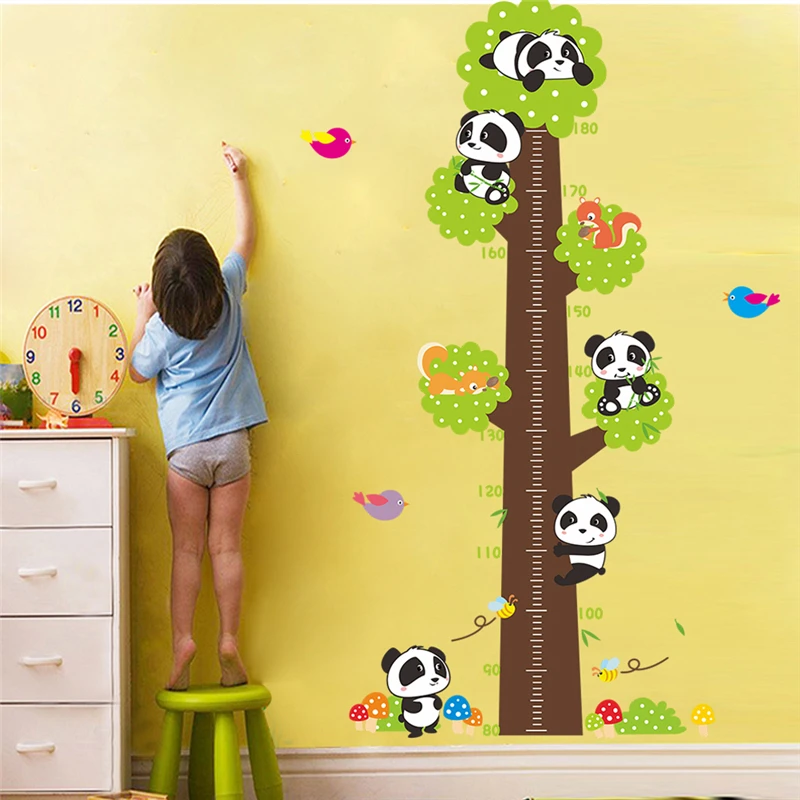Милые детские панды таблица роста дерева наклейки на стену с измерением для