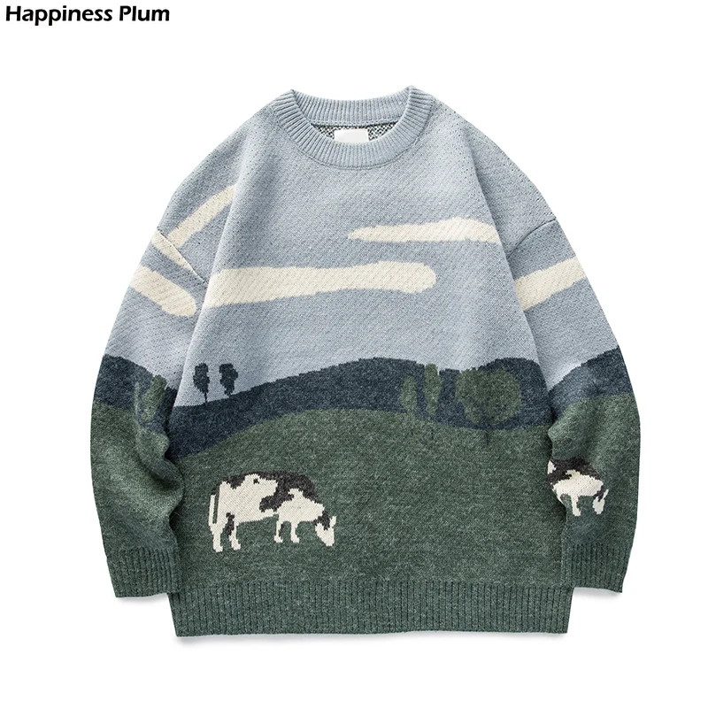 Vintage Cow Sweater Women Men Autumn Winter Cartoon Splice Pollover O-Neck Knitted Streetwear Hip Hop Harajuku Clothes
Vintage Cow Sweater Women Men Autumn Winter Cartoon Splice Pollover O-Neck Knitted Streetwear Hip Hop Harajuku Clothes