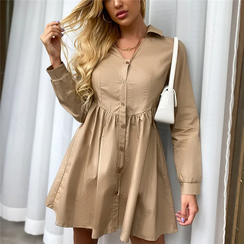 Women dress casual autumn solid long sleeve women shirt dress elegant v neck loose pleated dress button up streetwear 2020 chic
Women dress casual autumn solid long sleeve women shirt dress elegant v neck loose pleated dress button up streetwear 2020 chic