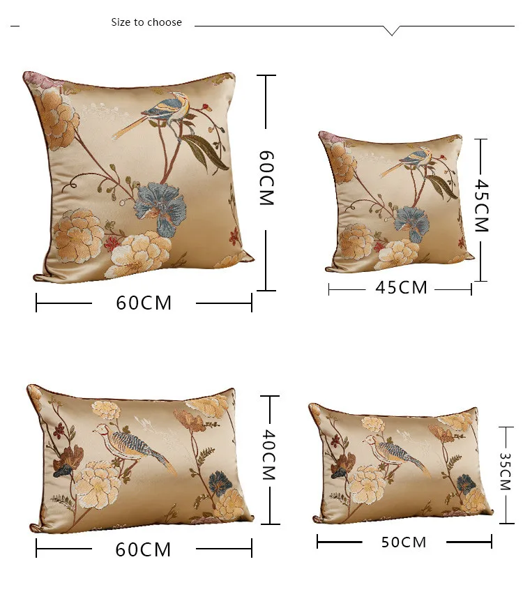 

New Chinese Embroidery High Precision Jacquard Pillow Case Flower and Bird Pattern Mahogany Sofa Cushion Cover