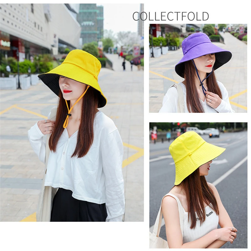 Summer Foldable Bucket Hat for women Outdoor Sunscreen Cotton Fishing Hunting Cap Anti-UV wide brim bucket Sun hat