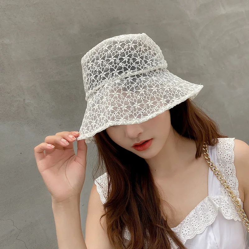 Bucket Hat Women Lace Flower Hollowed Flat Thin Breathable Summer Outdoor Leisure Travel Shopping Casual Fisherman Fluffy Hats 
Bucket Hat Women Lace Flower Hollowed Flat Thin Breathable Summer Outdoor Leisure Travel Shopping Casual Fisherman Fluffy Hats