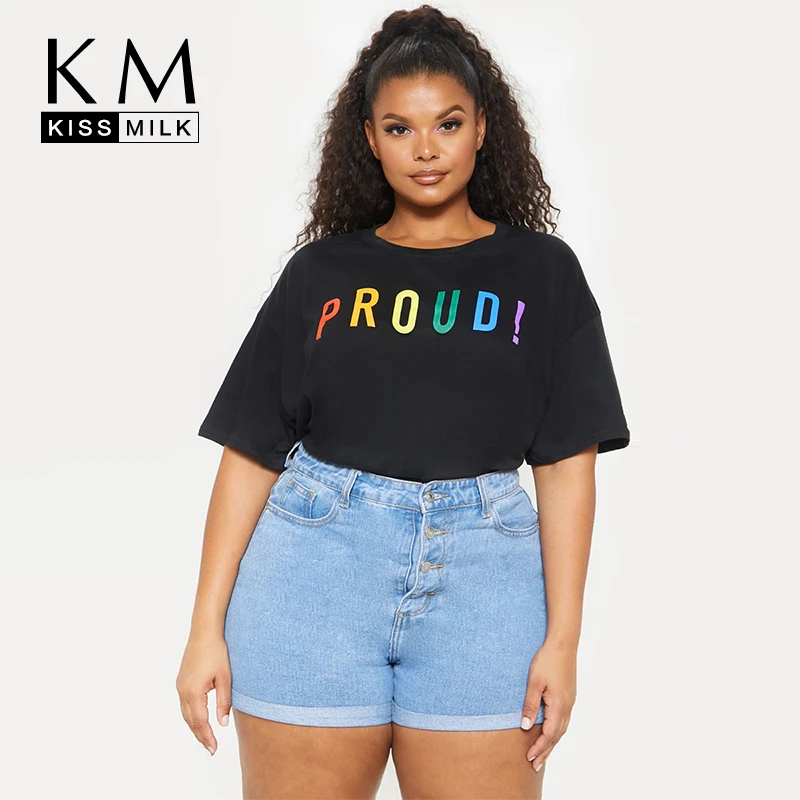 Kissmilk 2020 Новая модная женская футболка большого размера с круглым вырезом и