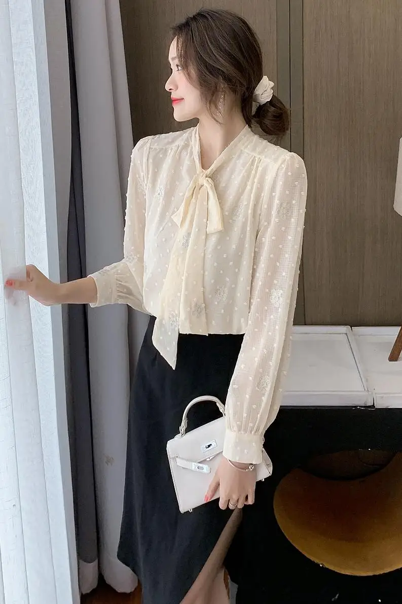 COIGARSAM Full Sleeve Shirt Womens tops Spring Chiffon Bow Women shirts Apricot 9653
COIGARSAM Full Sleeve Shirt Womens tops Spring Chiffon Bow Women shirts Apricot 9653