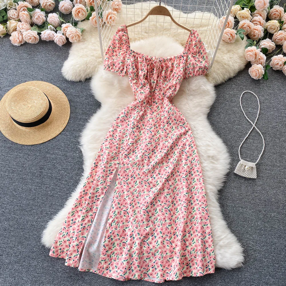 B747 Women New Fashion Square Neck Short Sleeve Floral Print A-line Dress Elegant Split Vintage Sexy Clothes Vestidos
B747 Women New Fashion Square Neck Short Sleeve Floral Print A-line Dress Elegant Split Vintage Sexy Clothes Vestidos