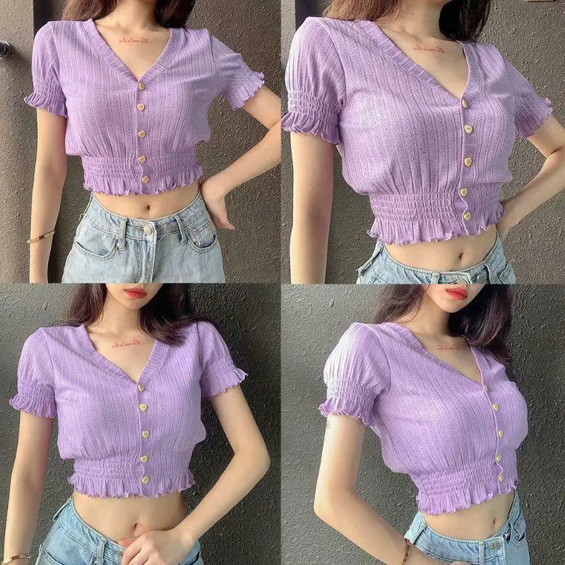 Sexy Tank Crop Tops Women Button Knitted Short Sleeve Korean Style Ribbed Trendy Chic Streetwear Purple Summer Crop Tops
Sexy Tank Crop Tops Women Button Knitted Short Sleeve Korean Style Ribbed Trendy Chic Streetwear Purple Summer Crop Tops