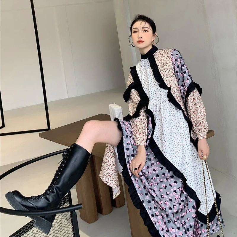 GALCAUR Patchwork Print Dress For Women Stand Collar Long Sleeve High Waist Hit Color Dresses Female Clothing 2021 Fashion Style
GALCAUR Patchwork Print Dress For Women Stand Collar Long Sleeve High Waist Hit Color Dresses Female Clothing 2021 Fashion Style