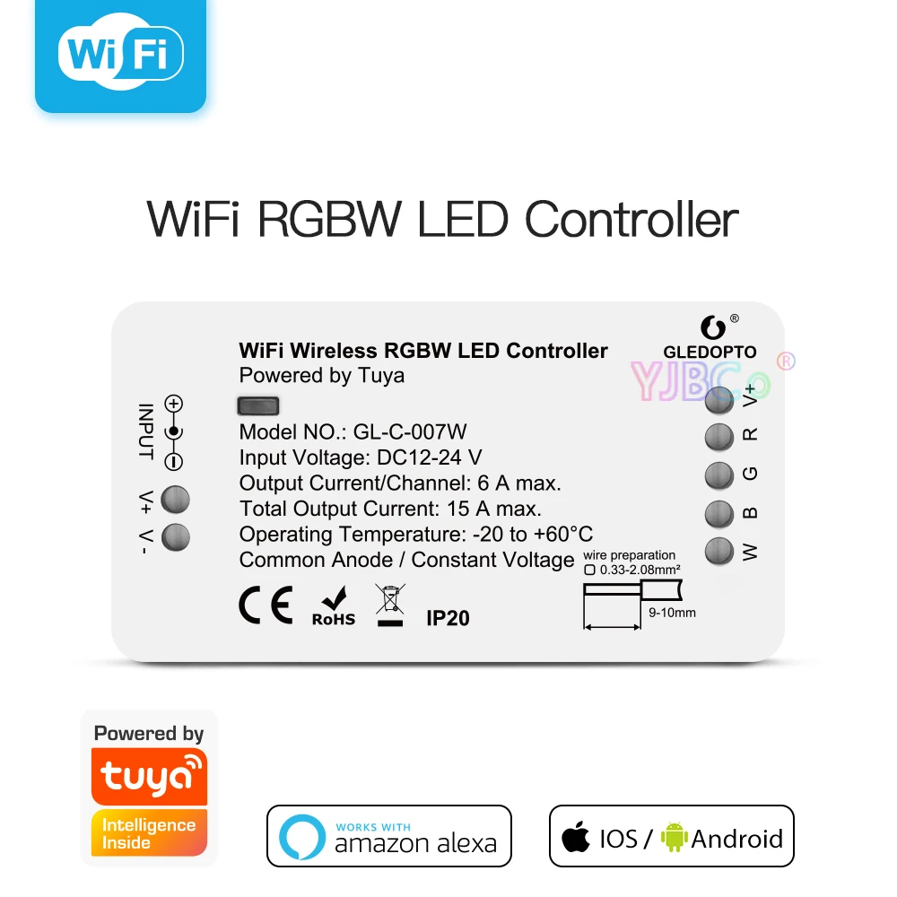 

Gledopto Zigbee Smart RGBW LED Light Strip Wireless WiFi Controller Work With Tuya Smart Life APP Amazon Alexa Voice Control