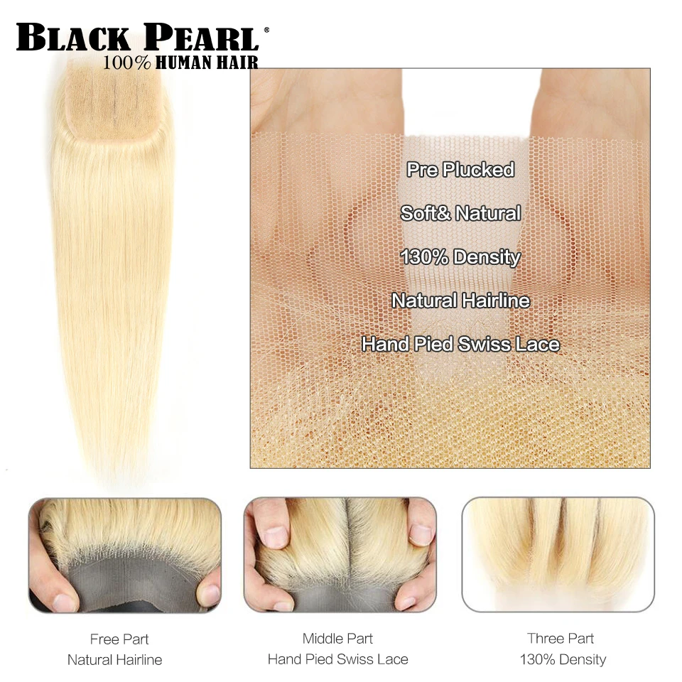 Черные жемчужные пряди 613 с закрытием перуанские прямые волосы медовые светлые