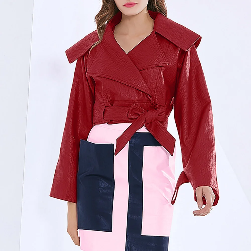 Western Elegant PU Leather Motorcycle Jacket Lapel Tie All-match Solid Color Female Trend Bowknot Casual Fashion Slim Cost
Western Elegant PU Leather Motorcycle Jacket Lapel Tie All-match Solid Color Female Trend Bowknot Casual Fashion Slim Cost