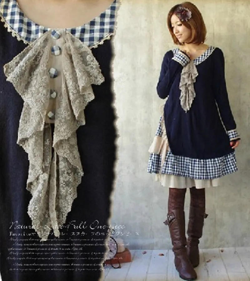 Mori Girl Style Autumn & Winter Cotton Lace Collar Plaid Asymmetrical Dress Long Sleeve Knee Length Japanese Forest Girl
Mori Girl Style Autumn & Winter Cotton Lace Collar Plaid Asymmetrical Dress Long Sleeve Knee Length Japanese Forest Girl