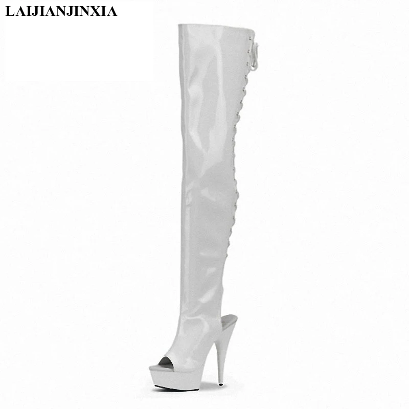 

15cm Hot Sexy Night Club Boots Motorcycle Boots Women's Summer Boots 6 Inch High Heel Peep Toe Strappy Thigh High Stiletto Boots