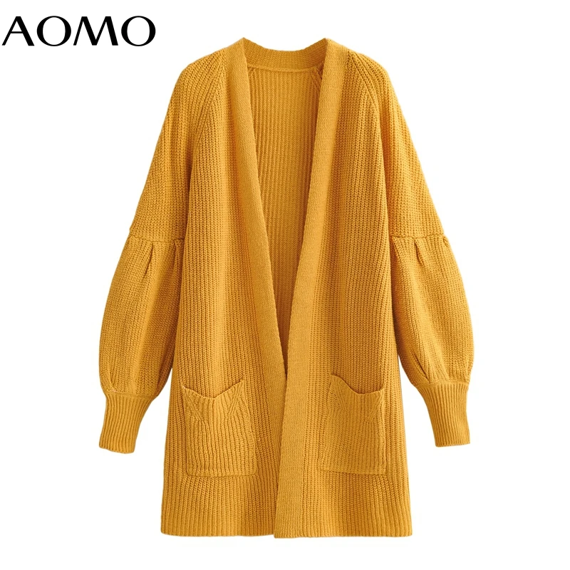 AOMO 2021 Autumn Winter Women Solid Yellow Long Knitted Cardigan Sweater Jumper Puff Long Sleeve Loose Female Outerwear 1F357A
AOMO 2021 Autumn Winter Women Solid Yellow Long Knitted Cardigan Sweater Jumper Puff Long Sleeve Loose Female Outerwear 1F357A