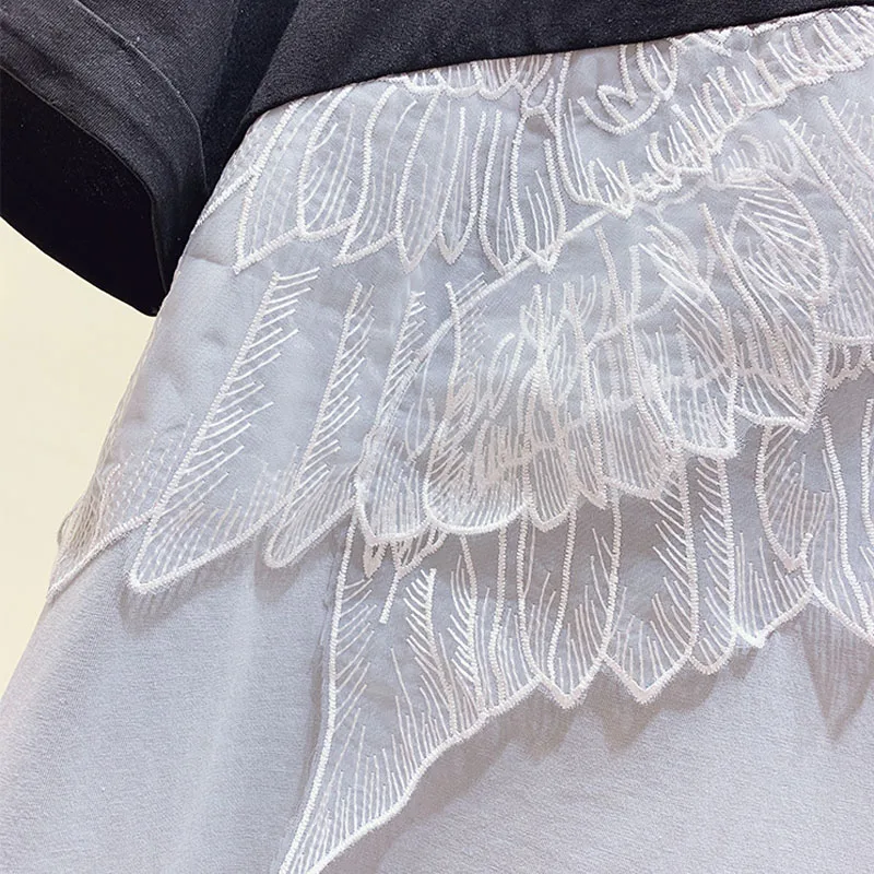 Fashion Lace Patchwork Womens T-shirt Contrast Color Tee Tops Streetwear Summer T Shirts for Women Cuff Short Sleeve T Shirt
Fashion Lace Patchwork Womens T-shirt Contrast Color Tee Tops Streetwear Summer T Shirts for Women Cuff Short Sleeve T Shirt